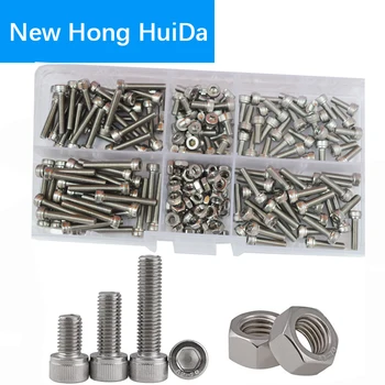 

M3 Hex Flat Socket Head Cap Screw Metric Threaded Hexagon Allen Head Bolts Nut Assortment Kit Set Box 210Pcs 304Stainless Steel