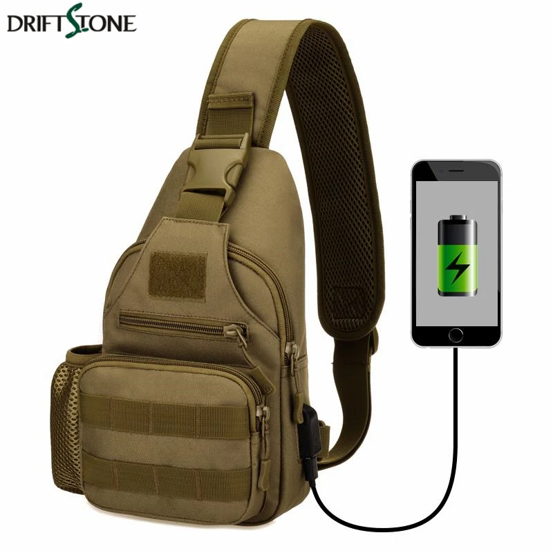 

Outdoor Men Travel Bags Military Tactical Shoulder Sport Bag With USB Charging Chest Bag Wear-Resistant Cycling Camping Backpack
