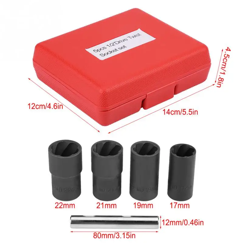 5 Pcs Verrouillage Roue /Écrou Boulon Goujons Extracteur Extractor 17mm 19mm 21mm 22mm Douille