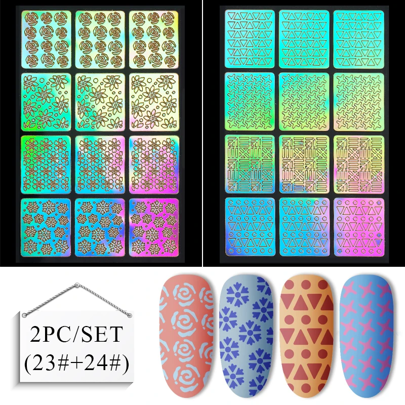 Лазерный дизайн ногтей, полый наклейки Винил для ногтей 3D изображение Руководство по переводу трафарет набор неправильный шаблон смешанные наклейки 24 дизайна - Цвет: W991