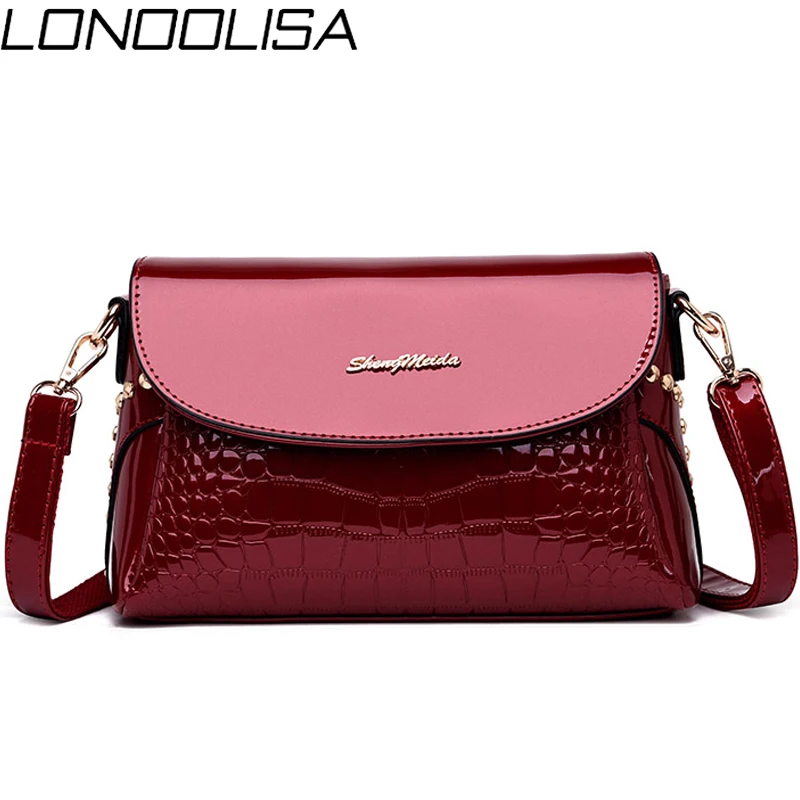 

LONOOLISA Crossbody Bags For Women 2019 Stone Patent Leather Luxury Handbags Women Bags Designer Ladies Hand Shoulder Bag Sac