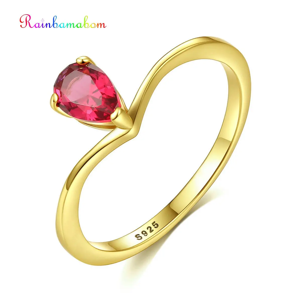 Rainbamabom 925 Solid Sterling Silver Ruby Pink Sapphire Gemstone Wedding Engagement Yellow Gold Ring Fine Jewelry Wholesale Rainbamabom 925 Solid Sterling Silver Ruby Pink Sapphire Gemstone Wedding Engagement Yellow Gold Ring Fine Jewelry Wholesale