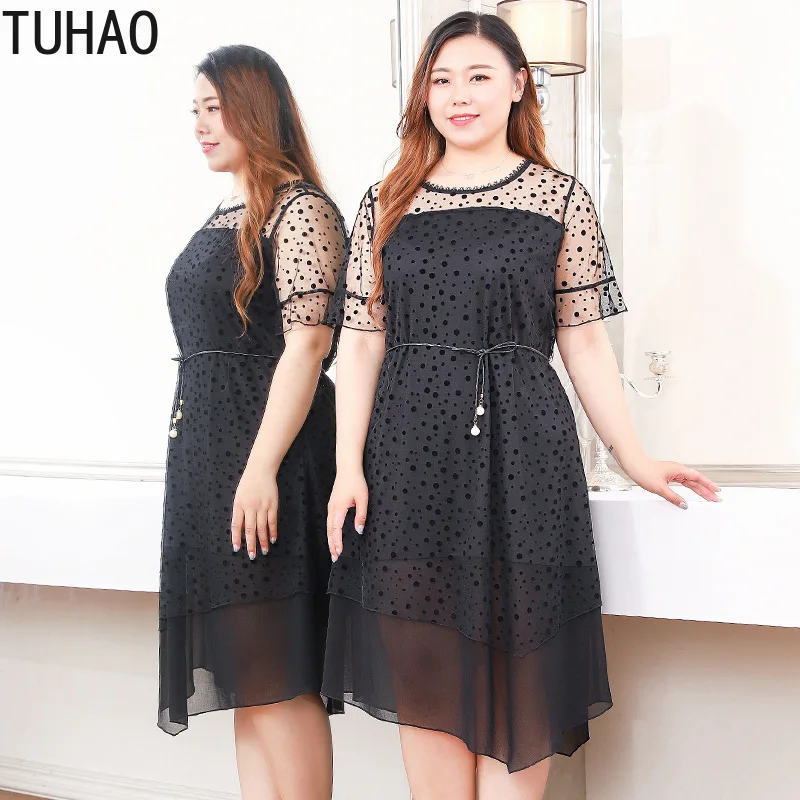 

TUHAO 2019 Summer Elegant Party Dress LARGE SIZE 10XL 8XL 6XL 4XL Office Lady Lace Women Dresses Big Size Black Mesh Dress