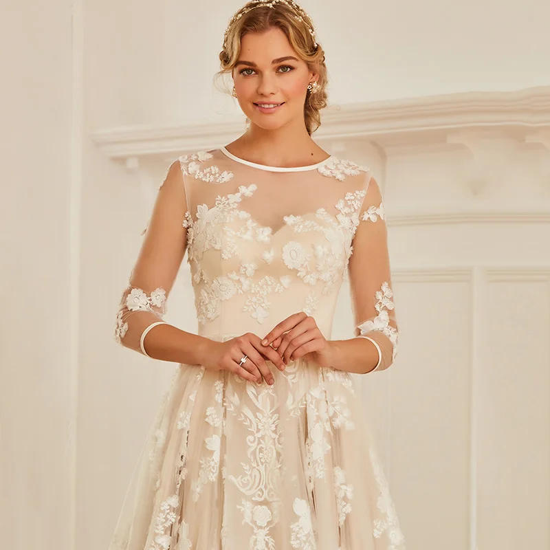 Элегантное свадебное платье Dressv женское с круглым вырезом рукавами 3/4 кружевной