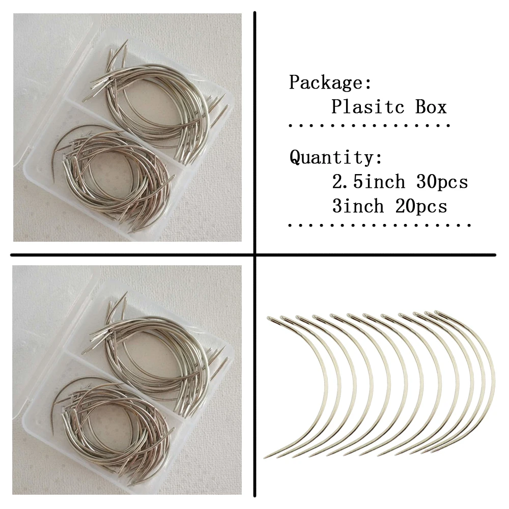 50pcs Curved Needles C Type Weaving Needle Hand Sewing Needles Leather Needle (2.0 Inches + 2.5 inches), Multicolor