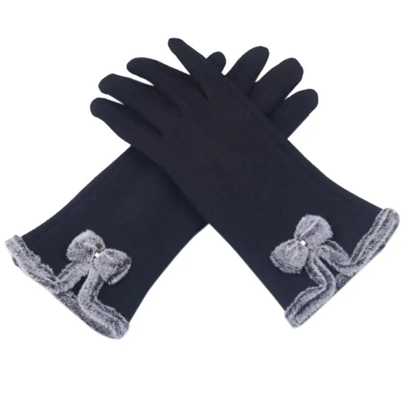 Элегантный Для женщин перчатки для сенсорного экрана шерстяные перчатки женская обувь с милым бантом варежки для девочек Теплые зимние кашемировые перчатки S01