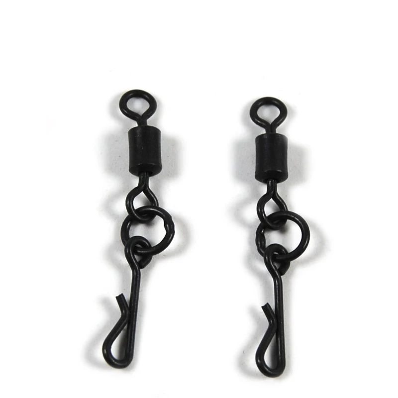 

50 pcs Matte Black Carp Fishing Rolling Swivels Long Body Quick Change Swivel With Ring Snap Connector Carp Fishing Accessories