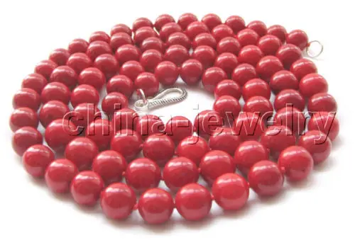 

Beautiful AAA 50" 10-11mm natural perfect round red coral necklace-925 silver cl