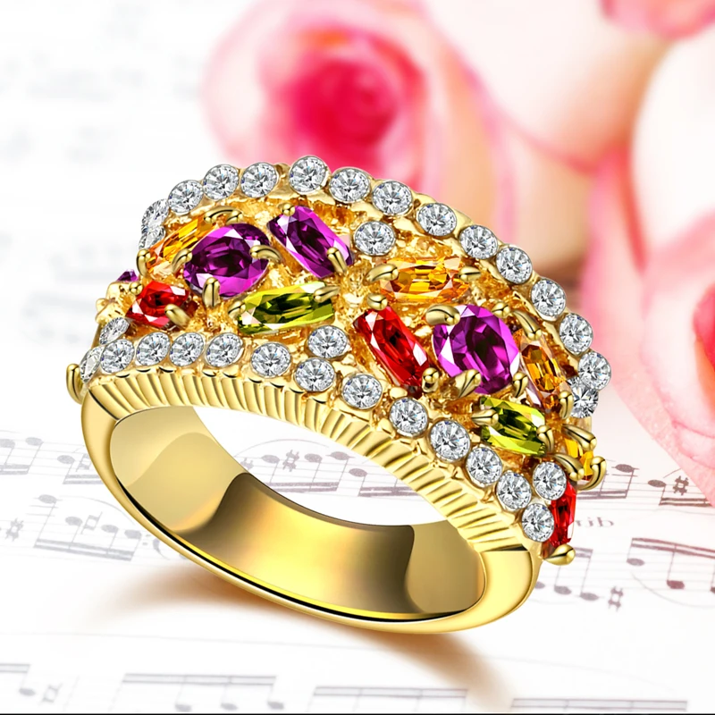 Luxury Statement Wedding Ring for Women Multicolor AAA Zirconia High Quality Party Fashion Jewelry Gift Gold/Silver Color Ring