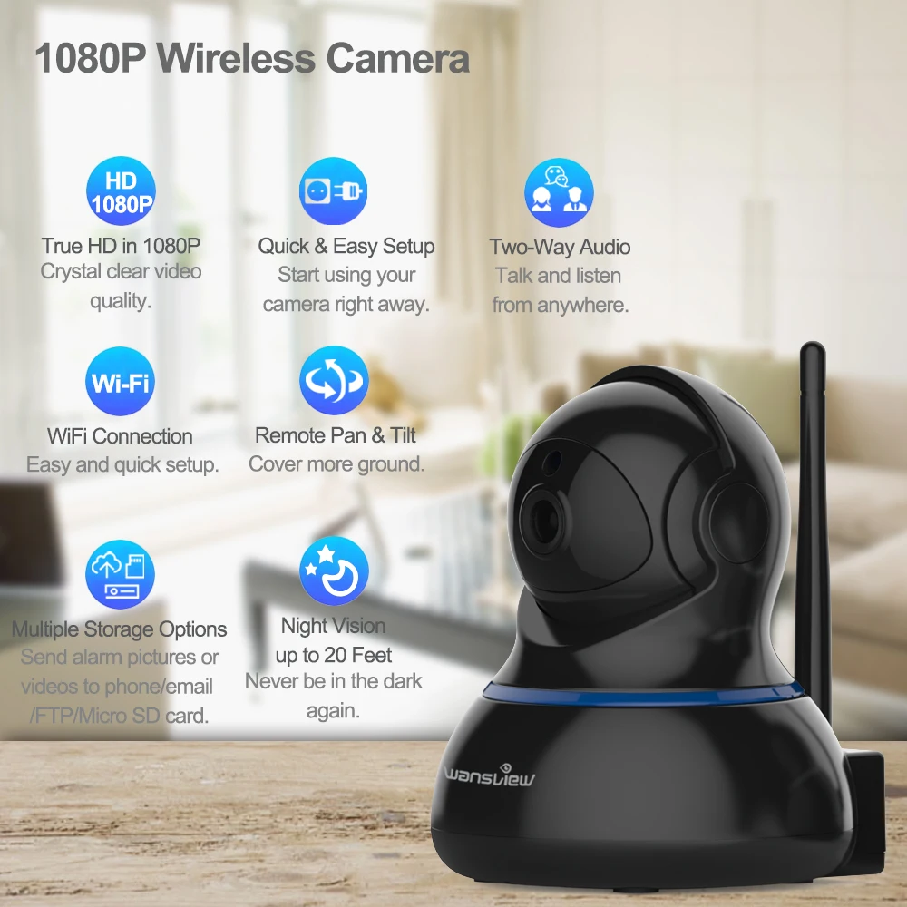 IP камера видеонаблюдения Wansview Q3s 2 МП 1080P Wi Fi|camera wifi security|wifi securitycamera alarm |
