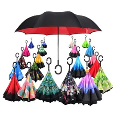 2021 Folding Long Shank Double Layer Inverted Umbrella Windproof Reverse C-Hook male golf umbrella reverse Umbrellas For Car