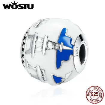 

WOSTU 100% 925 Sterling Silver Travel the World Eiffel Tower Beads fit original Charm Bracelets For Women Jewelry Gift CQC232