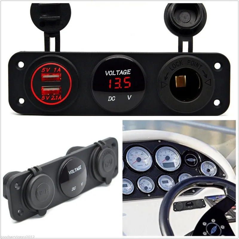 DC 12V 24V автомобильный прикуриватель двойной USB с вольтметром для телефона GPS