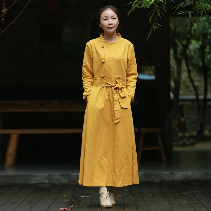 LZJN Women 2019 New Spring Autumn Dress Bow Tie Elegant Long Sleeve Cotton Vintage Maxi Dresses Chic Robe Casual Vestidos Mujer (7)