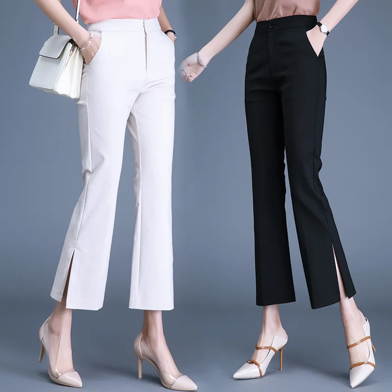 Women's casual work Pants Flare pants female summer high waist loose ...