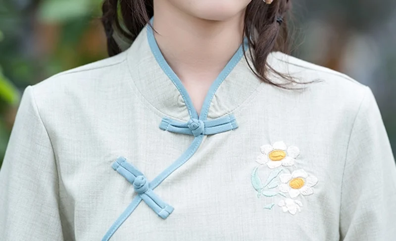 Новые поступления 2019 воротник стойка блузки для малышек Традиционный китайский костюмы элегантные дамы Ретро стиль Топы корректирующие