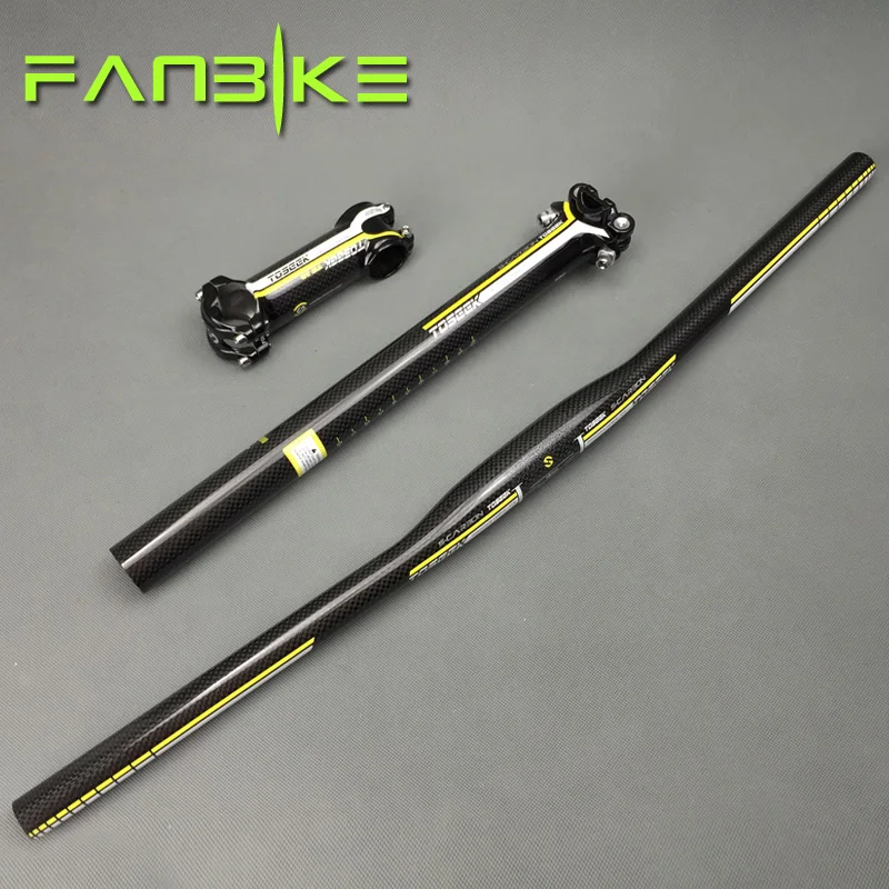 super light TOSEEK full carbon MTB bicycle flat handlebar + light stem +seatpost mountain bike