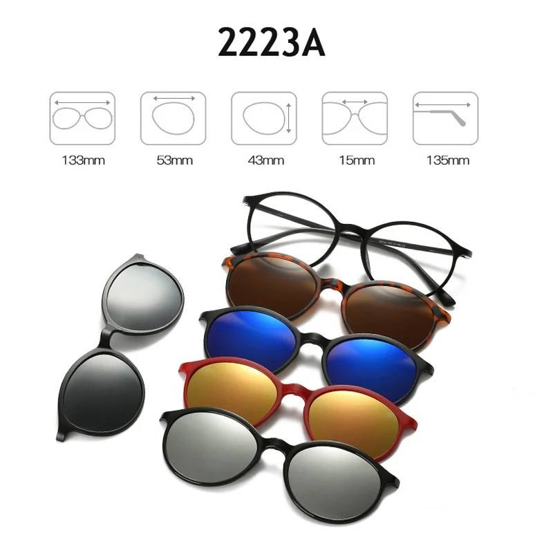 Fashion Men Sunglasses Optical Spectacle Frame Women With 5 Clip On Polarized Magnetic Glasses For Male Myopia Eyeglasses Q001