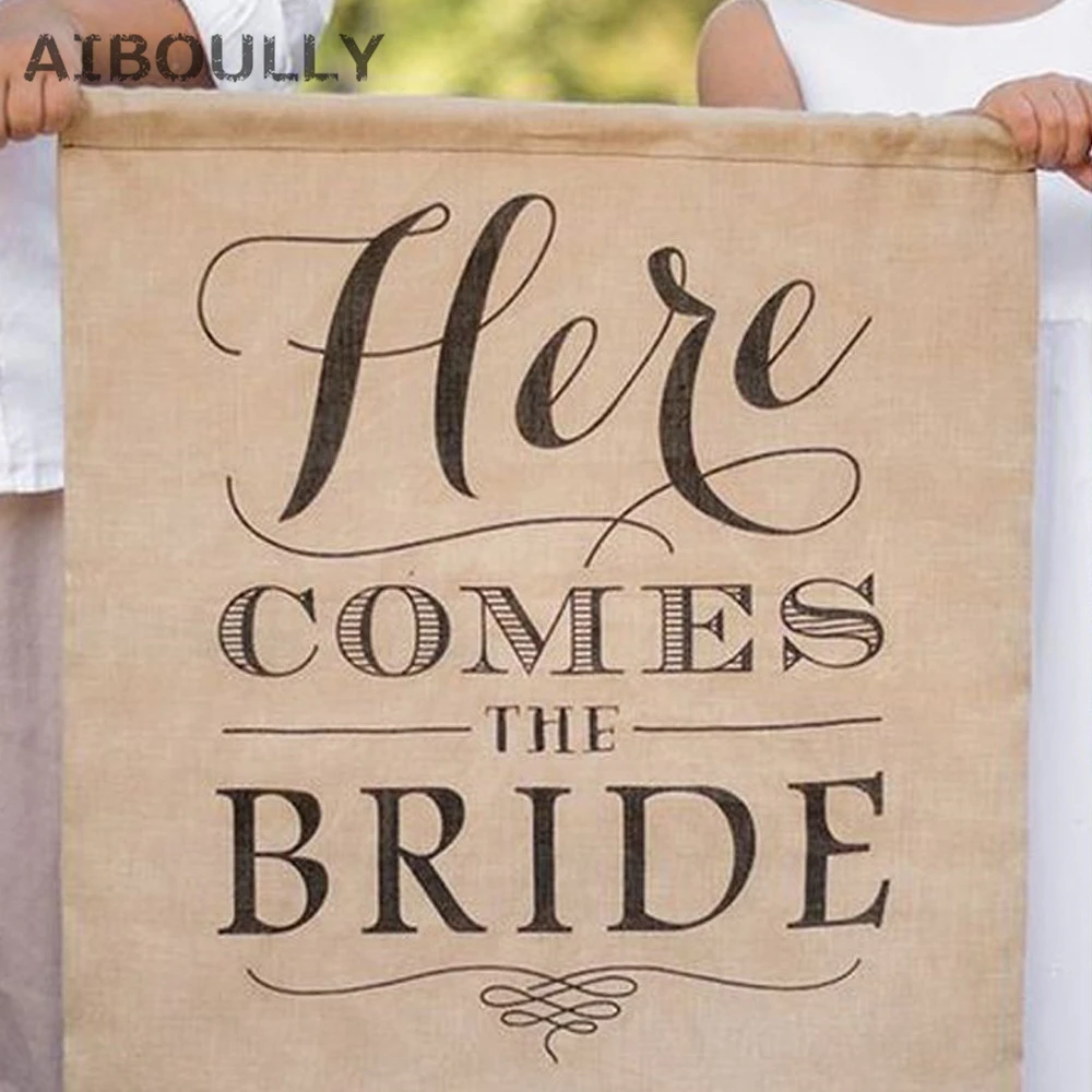 Here Comes The Bride Hessian Burlap Banner Bunting Garland For Vintage Rustic Wedding Party Backdrop Decor 40 X 50cm Garland Buntings Garland Bannergarland Wedding Aliexpress