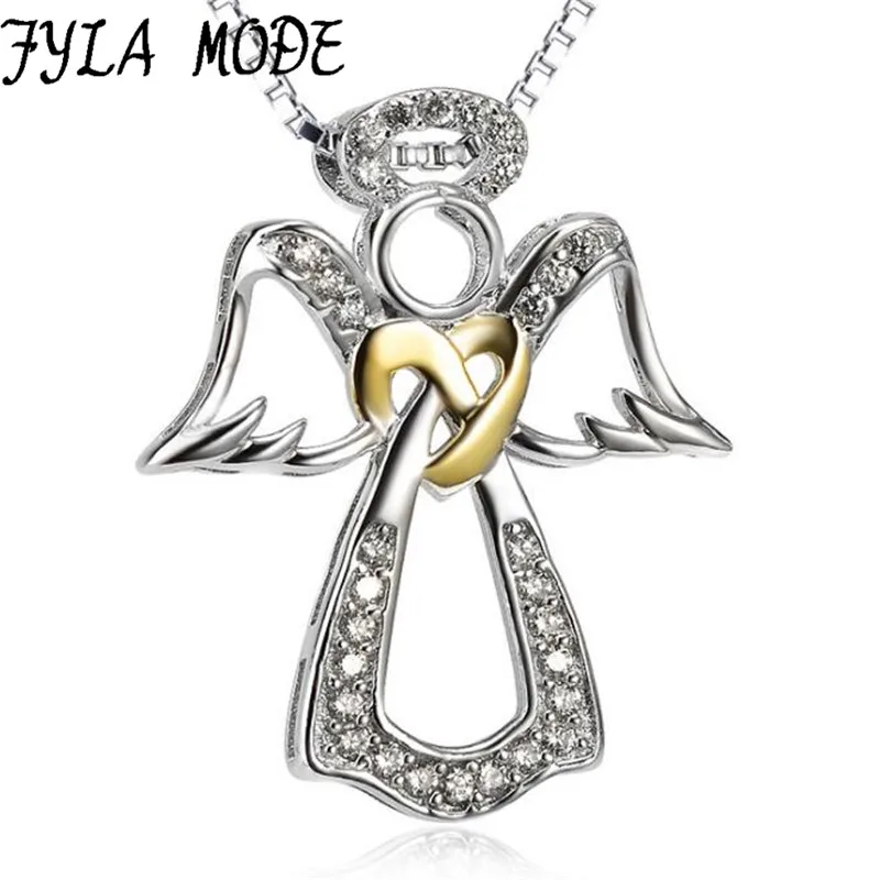 

Love Angle Wings Neckalce Natural Pendant Pure 925 Solid Silver Necklace Gold Color Heart Women Gift Jewelry mujer SUMMER GIFT