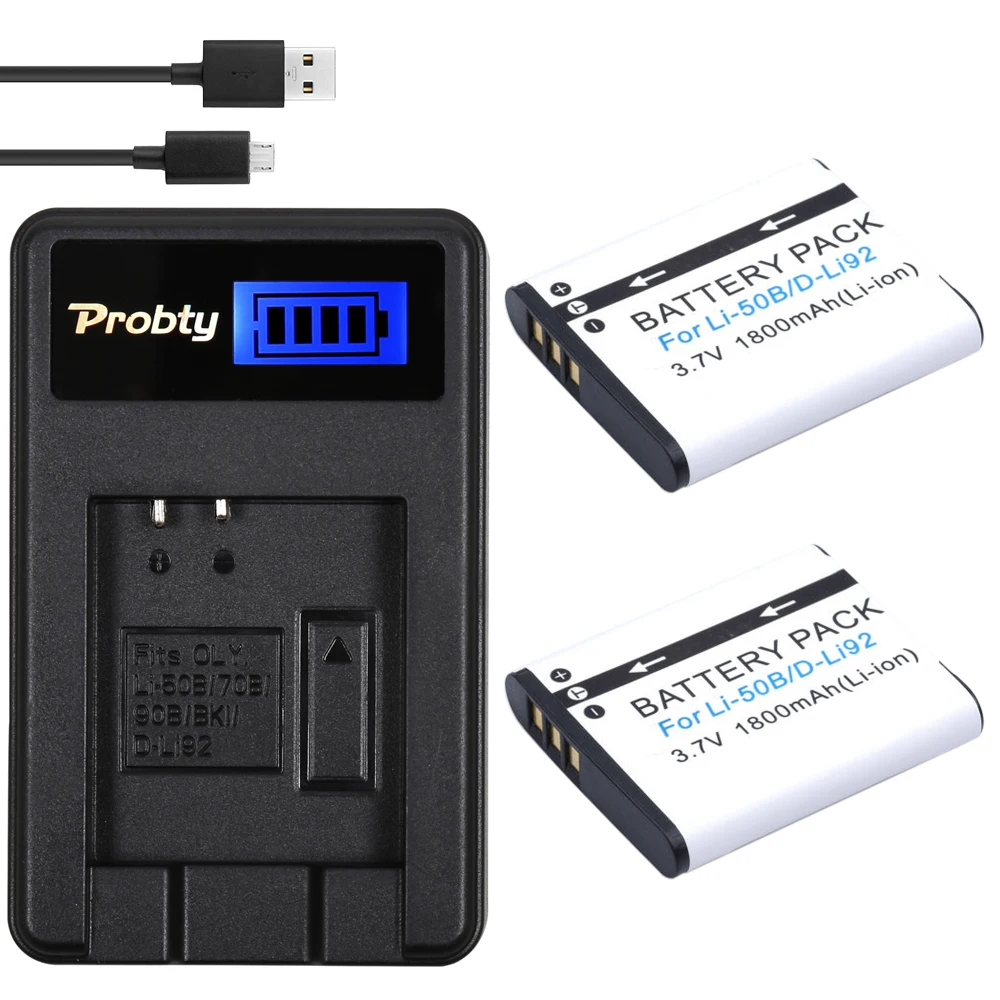 Probty 2Pcs Li-50B Li50B Li50B Batteria + Caricatore Usb Lcd Per Olympus Mju 1020 Sp-800Uz Stylus 1010 U 1010 1020 Ricoh Cx3 Cx4