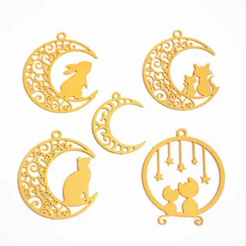 

5Pcs Cat On Moon Blank Frame Open Bezel Filling UV Resin Filler Jewelry Making