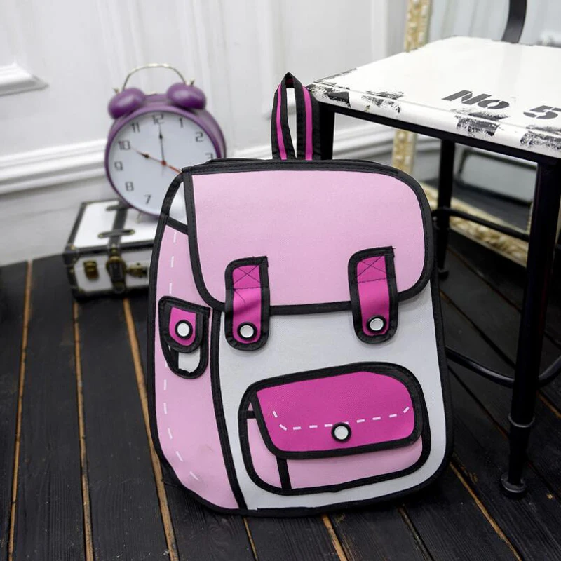 

Arrival 2D / 3D Cartoon Backpacks Stereoscopic Backpack Comic Cartoon Backpack for Teenagers Women Blue/Pink Bag Travel Bag New