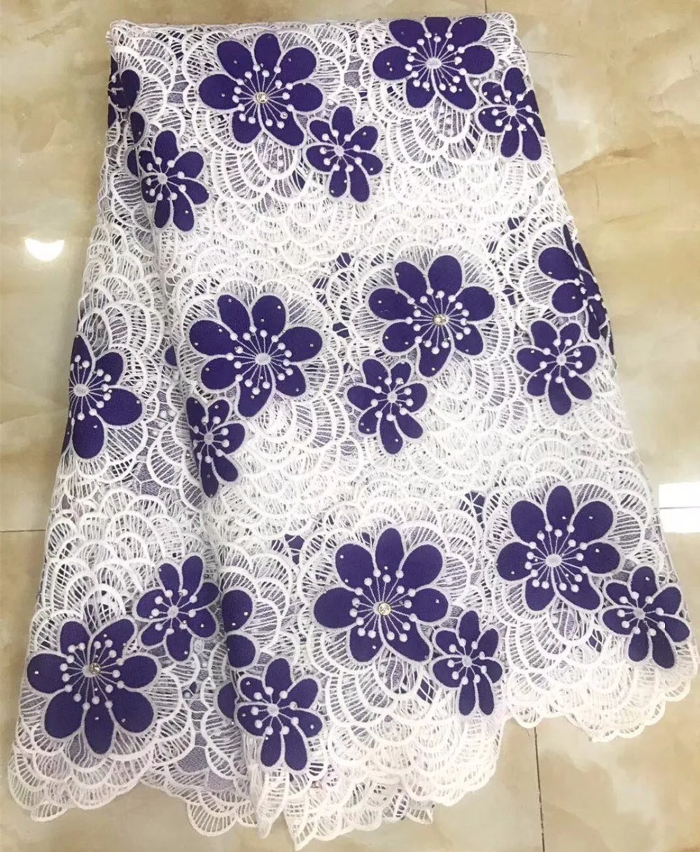 

High Quality Rhinestones water soluble lace African Lace fabric 2018 Fashion Nigerian Water soluble Cord Lace Fabric