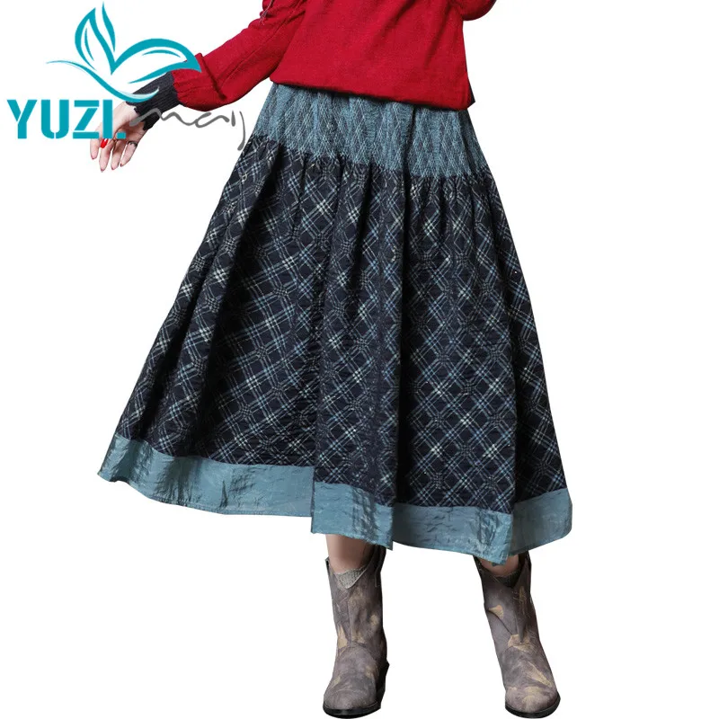 Женская юбка в стиле бохо Yuzi.may винтажная длинная Плиссированная из хлопка и