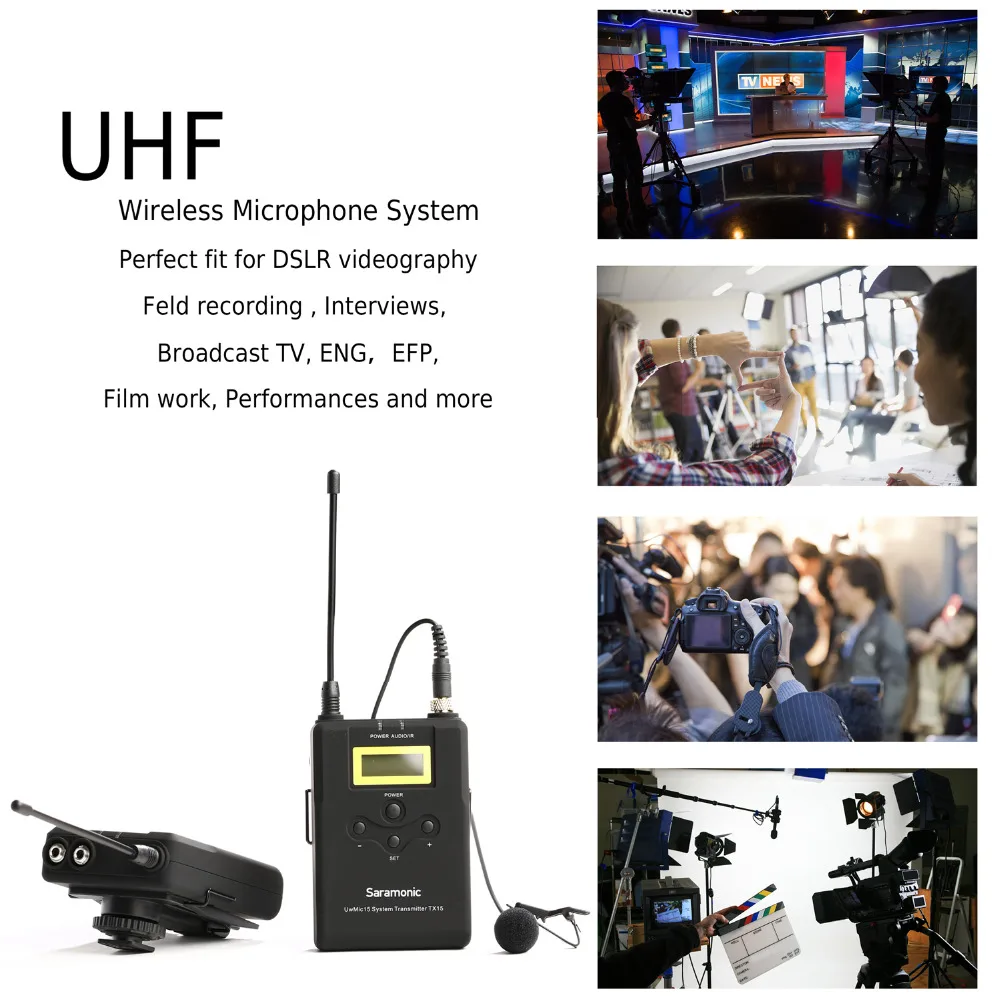 اللاسلكية lavalier ميكروفون نظام ، Saramonic UHF 16 قناة احادي اللفة mic ل DSLR كاميرا ، كاميرا ، المقابلات ، ENG
