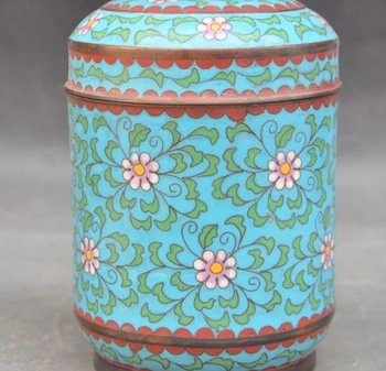 

Old Chinese Dynasty pure bronze Cloisonne Flower Tea caddy Tea caddies Pot Jar