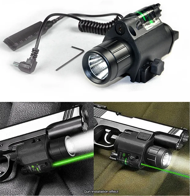 

2in1 Combo Tactical CREE Q5 LED Flashlight/LIGHT 200LM +Green Laser Sight For pistol/gun Handgun Glock 17 19 22 20 23 31 37