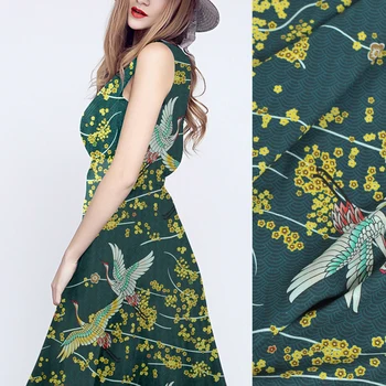 

130CM Wide 35MM Swan Yellow Floral Print Blue Silk Linen Fabric for Summer Spring Jacket Dress Shirt Clothes J083