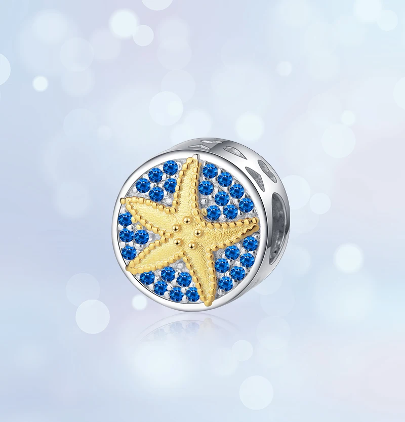 SG starfish charm with yellow Enamel charm bead 925 sterling silver Blue zircon charms for DIY charms Bracelet women gifts