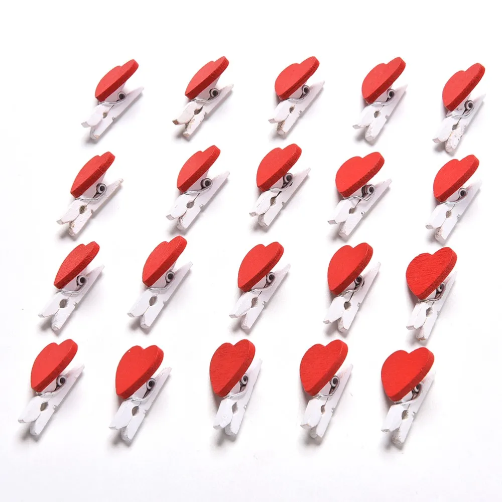 20 шт. милые мини красные в форме сердца деревянные держатели для фото бумаги Памятка держатель украшения дома зажимы офисные аксессуары