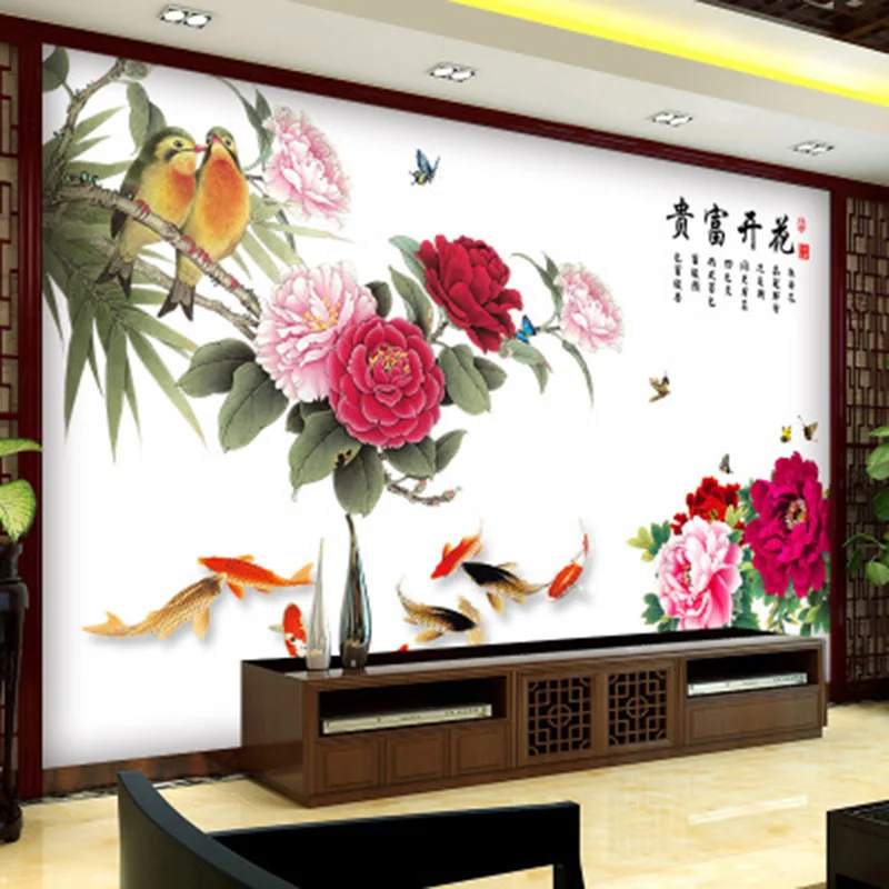 Фон в китайском стиле с изображением пиона и цветов|bird wall sticker|wall stickerwall stickers headboard
