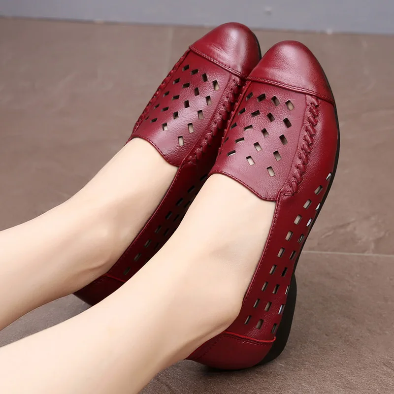 ZZPOHE/Летняя женская обувь из натуральной кожи размера плюс; женская повседневная обувь на плоской подошве; Женская Удобная обувь без застежки;