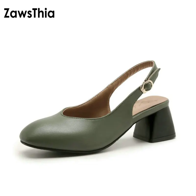 

ZawsThia wholesale summer woman shoes back buckle strap slingback sandals chunky hoof med heel women sandals femme size 33-46
