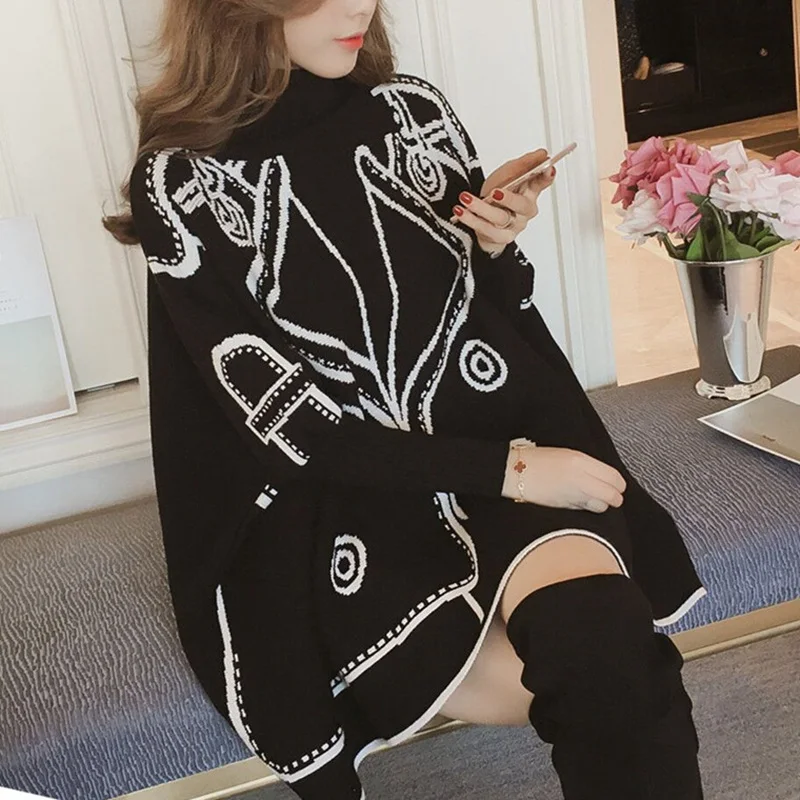 Afei Tony pregnant women winter long design turtleneck sweater maternity plus size batwing sleeve a-line knitted pullovers