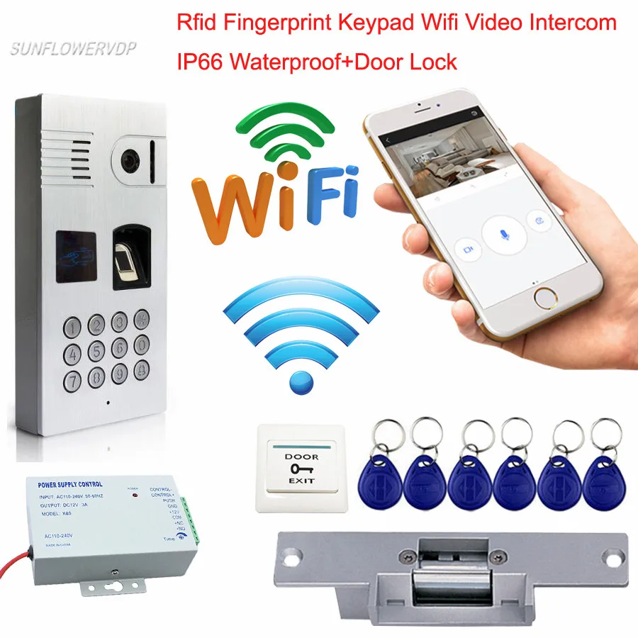 

Wireless Wi-fi Video Call IP66 Waterproof Door Intercom Wireless Rfid Fingerprint Keypad Video Doorbell Wifi + Electronic Lock