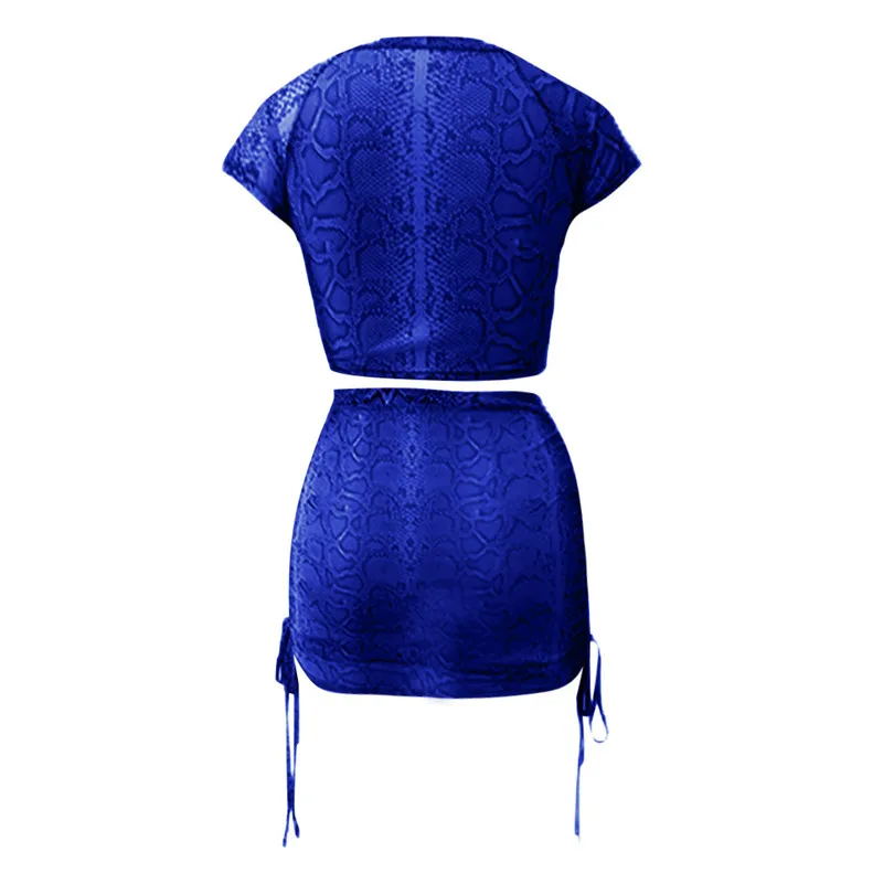 Snakeskin Print Two Piece Set Bandage 2 Piece Set Women Sexy Crop Top and Mini Skirt Suit Clothes Conjuntos De Mujer 40MAY2407