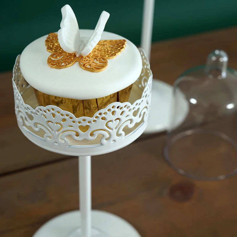  1 Pcs European Mini Lace Wedding Decorative Cake Stands with Glass Cover Dessert Fruit Plates Pan