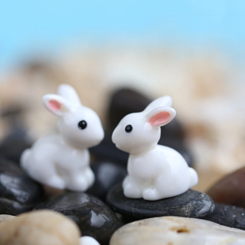 

New Garden Ornament White Rabbit Resin Figurine Craft Plant Pot Fairy DIY Decor