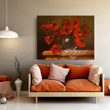 

Red Flower Bonsai Still Life Painting Print on Canvas Wall Art Picture for Bathroom Wall Decor Artwork HD Print Home Decorations