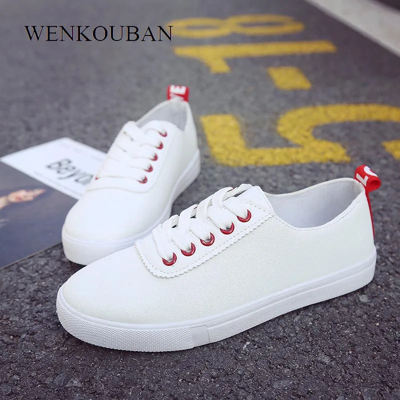 

Women White Sneakers Female Lace Up Casual Shoes Woman Flats Breathable Vulcanized shoes Ladies zapatillas blancas mujer