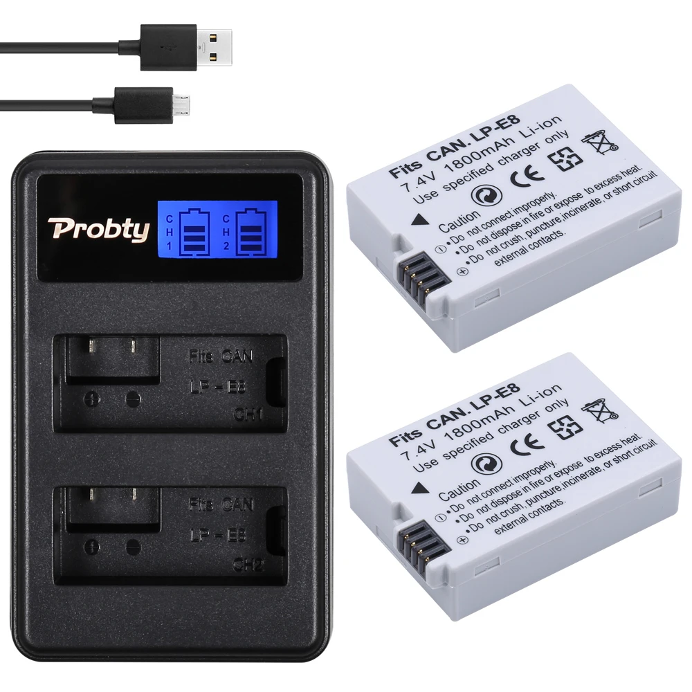 

2Pcs 1800mAh LP-E8 LPE8 LP E8 Camera Battery Bateria Batterie AKKU + LCD USB Dual Charger For Canon EOS 550D 600D 650D 700D