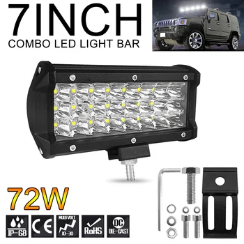 

7 Inch 7200LM 72W 3 Rows Led Work Light Bar 6000K White Waterproof for Off-Road Suv Boat 4Wd Truck 12V-24V wholesale