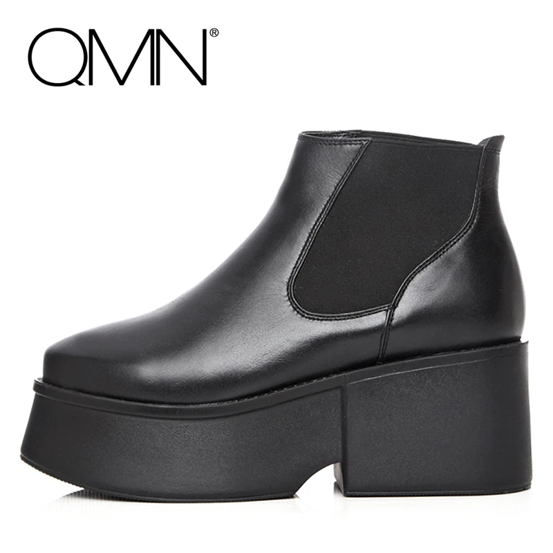

QMN women leather ankle boots Women Chelsea Boots Creeper Shoes Woman Platform Winter Boots Bootie Botas Femininas Size 34-39