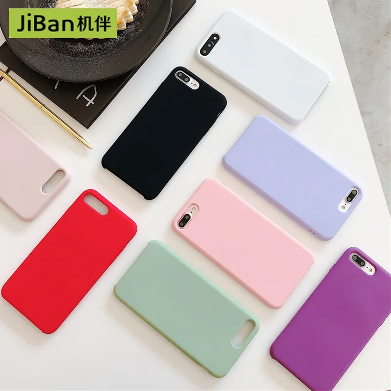 

JiBan Simple Solid Color Silicone Phone Case For iPhone 6 6S Plus 7 8 Plus X Cases TPU Soft Shell Protector Cover