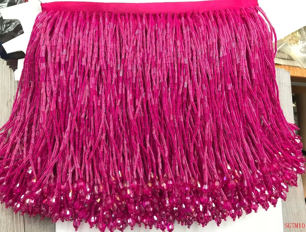 red Handmade 15cm wide beaded fringe trimming,5yard, about 270 beads threads/yard SGTM10